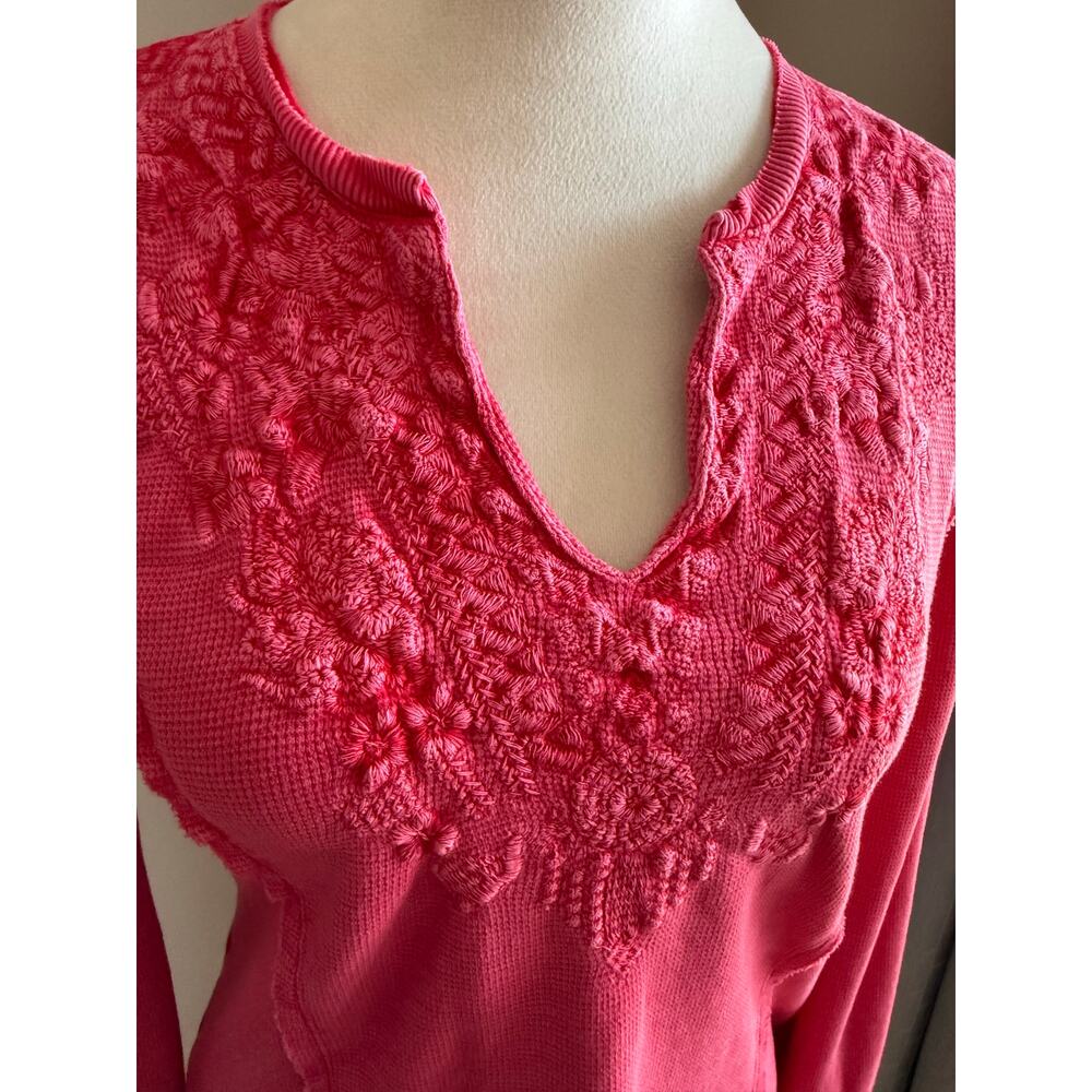Sundance Pink‎ Embroidered Waffle Knit Cotton Top Petite Medium Boho Coastal